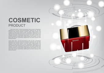 Cosmetic ads poster template, red cosmetic cream with futuristic circle and laser