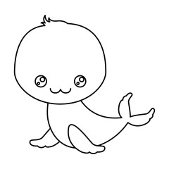 sketch silhouette of kawaii caricature cute happiness expression of seal aquatic animal