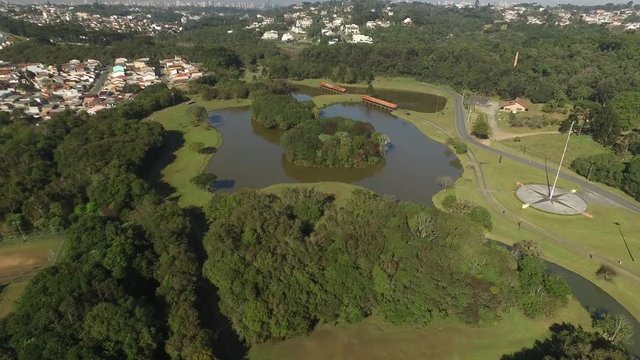 Aerial view public park in Curitiba, Parana, Brazil. Tingui Park. July, 2017. 