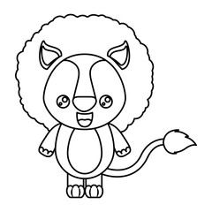 sketch silhouette of kawaii caricature cute surprised expression of lion animal