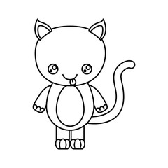 sketch silhouette of kawaii caricature cute expression and tongue out of cat animal