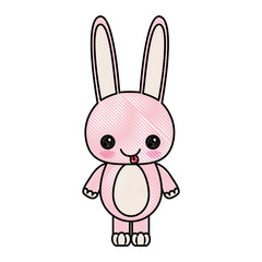 color crayon silhouette of kawaii caricature cute expression and tongue out of rabbit animal