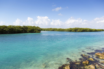 Clear water in the lagoon in the Caribbean are.