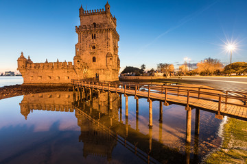 Belem tower at dusk in Lisbon