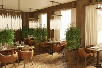 3d Illustration of the restaurant interior in the day