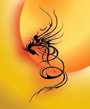 Dragon mythical at sunset