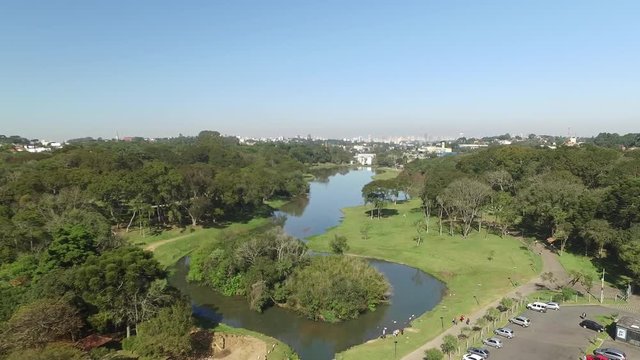 Aerial view public park in Curitiba, Parana, Brazil. Tingui Park. July, 2017. 