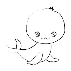 blurred silhouette of kawaii caricature cute happiness expression of seal aquatic animal