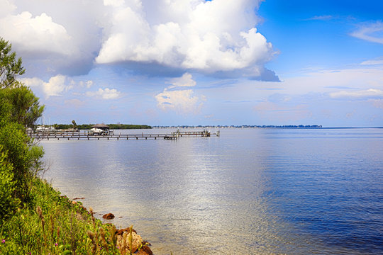 The coastline of NW Bradenton and the Gulf of Mexico in FL, USA