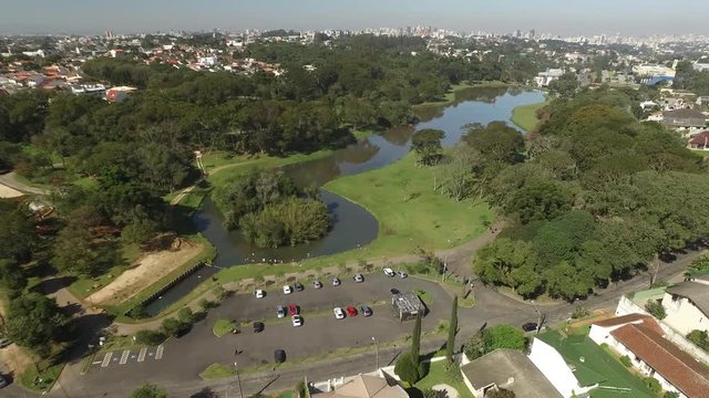 Aerial view public park in Curitiba, Parana, Brazil. Tingui Park. July, 2017. 