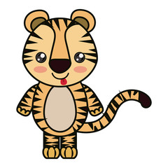 colorful kawaii caricature cute expression and tongue out of tiger animal