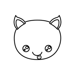 sketch silhouette of kawaii caricature face cat cute animal tongue out expression