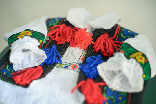 Romanian traditional male costume with ornate blouse or shirt specific to the northern part of the country, from Tara Oasului - Oas Country, Maramures, Romania