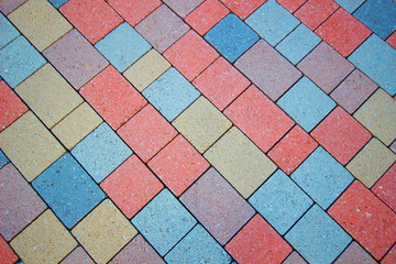Perspective view of Colorful Brick Floor, stone street road,  sidewalk, pavement,flooring square...