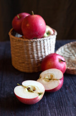 red apples from a garden in  basket
