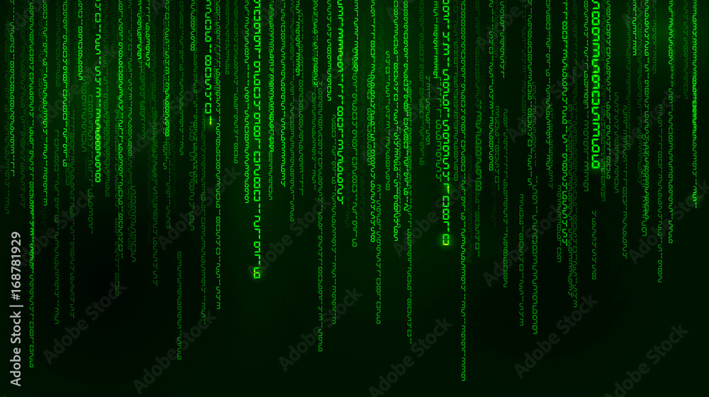 Wall mural background in a matrix style. falling random numbers. green is dominant color. vector illustration - Wall murals