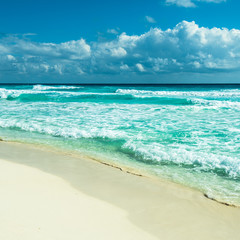 Caribbean beach panorama, Tulum, Mexico