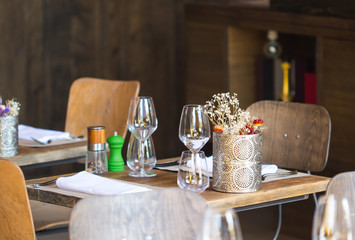 Empty glasses in restaurant / table set restaurant.