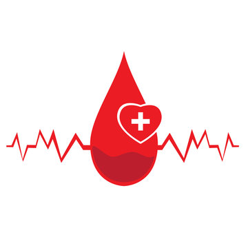 Isolated drop of blood and a cardiogram, Vector illustration