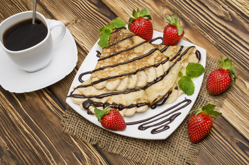 Crepes with Banana and strawberries