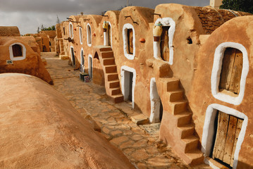 Tunisian Granery. Old ruins of a building, Ksar Ouled Debbab, Tataouine, Tunisia. Starwars film...