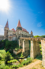 Fototapeta na wymiar Corvin Castle, Hunedoara, Transylvania, Romania. Hunyad Castle was laid out in 1446. Castelul Huniazilor in romanian.