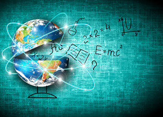 Globe and symbols of the school. Educational concept. Illustration 3d of educational concept. Back to school concept.