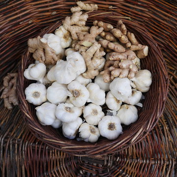 Basket of ginger and garlic