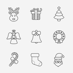 Christmas icons, thin line style.
