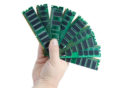 Few diferent random access memory in hand. Isolate.