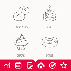 Cupcake, cake and bread rolls icons.