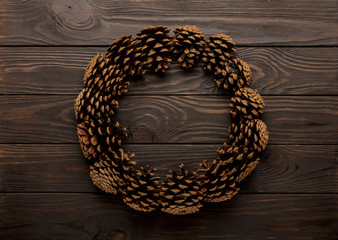 Flat lay frame cones on a wooden background.