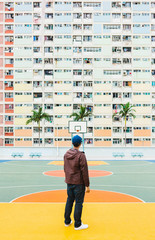 Colorful Pastel Basketball Court with windows Background.