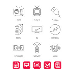 Retro TV, radio and DVD disc icons.