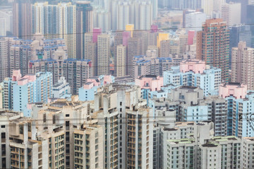 Fototapeta premium Hong Kong Cityscape Crowded estate in misty gloomy rain day.