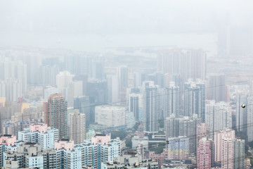 Fototapeta na wymiar Hong Kong Cityscape Crowded estate in misty gloomy rain day.