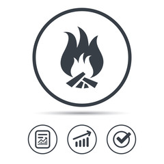 Fire icon. Blazing bonfire flame sign.