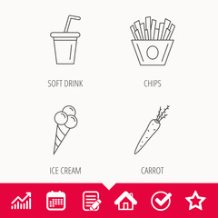 Chips fries, ice cream and soft drink icons.