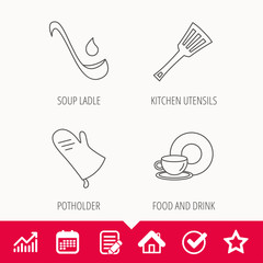 Soup ladle, potholder and kitchen utensils icon.