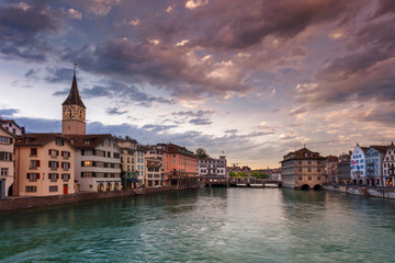 Zurich. Cityscape image of Zurich, Switzerland during dramatic sunset.