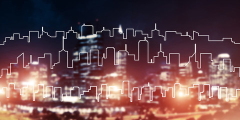 Background conceptual image of night illuminated town as symbol 