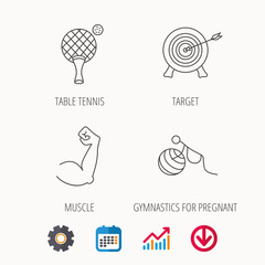 Target, table tennis and biceps icons.