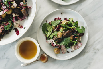 Mixed mushroom and pancetta salad