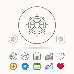 Ship steering wheel icon. Captain rudder sign.