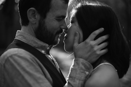 Elopement couple in intimate kiss