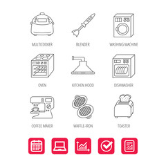 Dishwasher, washing machine and blender icons.
