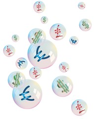 Currency symbol in bubbles on white background