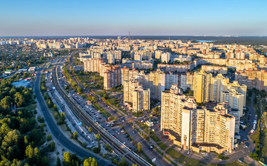 Fototapeta na wymiar Birds eye view of Troieshchyna district of Kiev, Ukraine