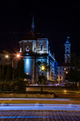 Fototapeta premium Night Lviv cityscape with long exposure in Ukraine