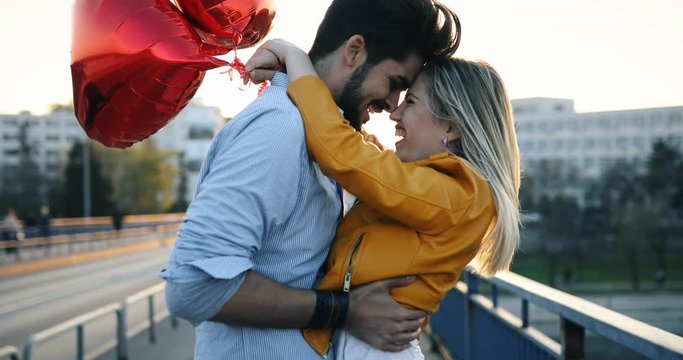 Couple in love kissing laughing and having fun